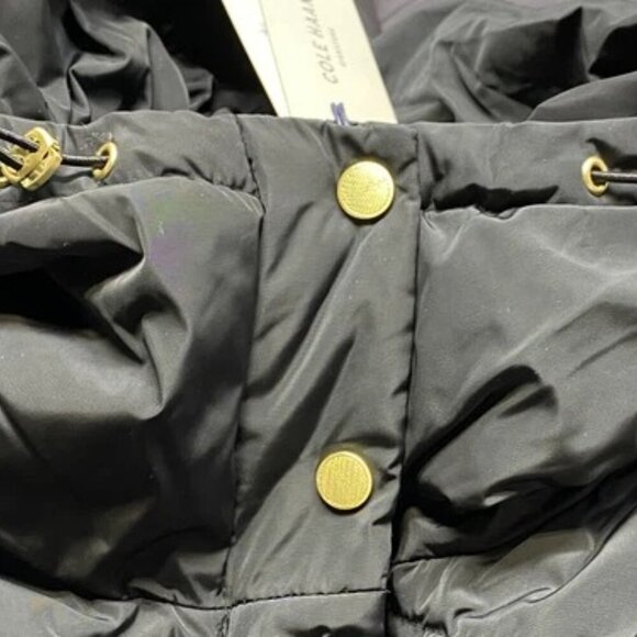 NEW COLE HAAN  Coat Black Size L Signature 40" Taffeta Full Zip Down Hooded - Picture 7 of 14